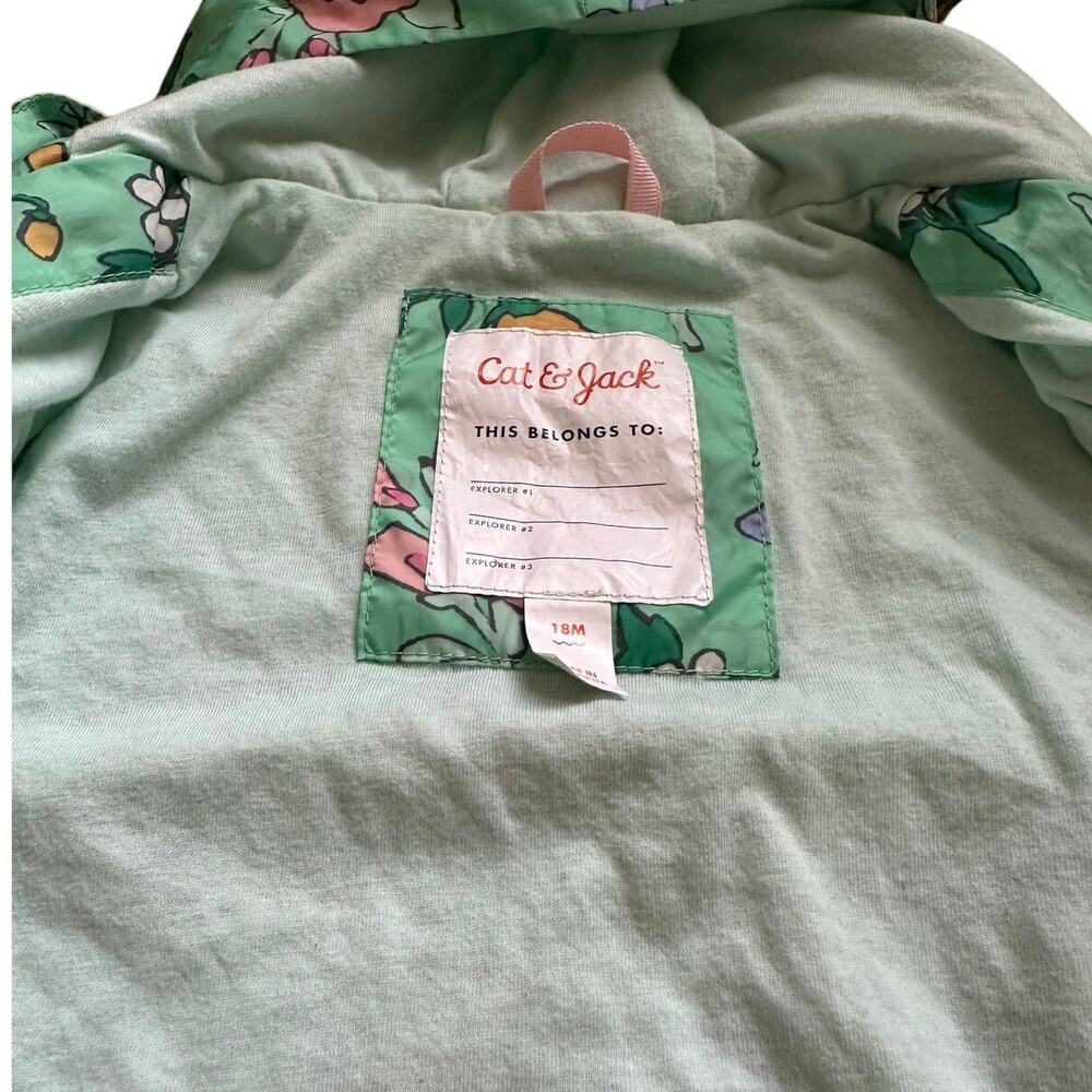 Cat & Jack Girls Toddler Rain Coat Jacket Green with Flower Design Size 18M - Picture 7 of 8
